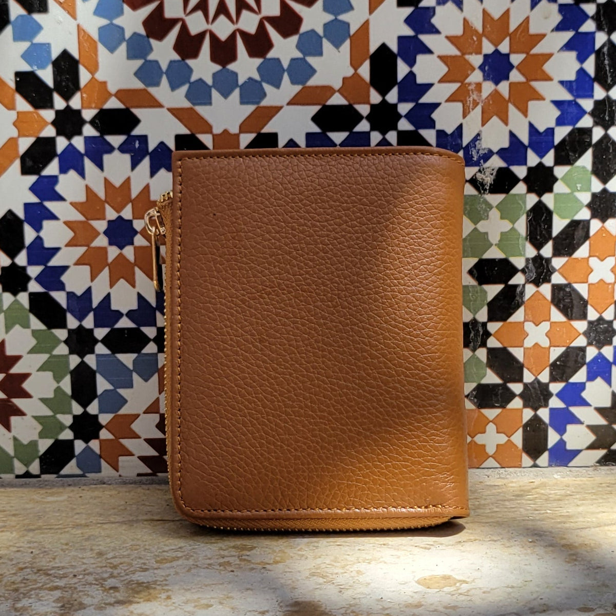 SAPHIRE - Portefeuille en Cuir Grainé & Zip Doré
