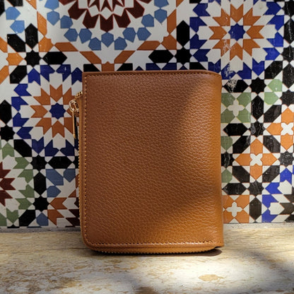 SAPHIRE - Portefeuille en Cuir Grainé & Zip Doré