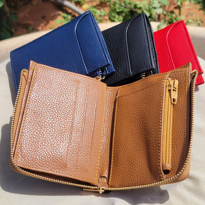 SAPHIRE - Portefeuille en Cuir Grainé & Zip Doré