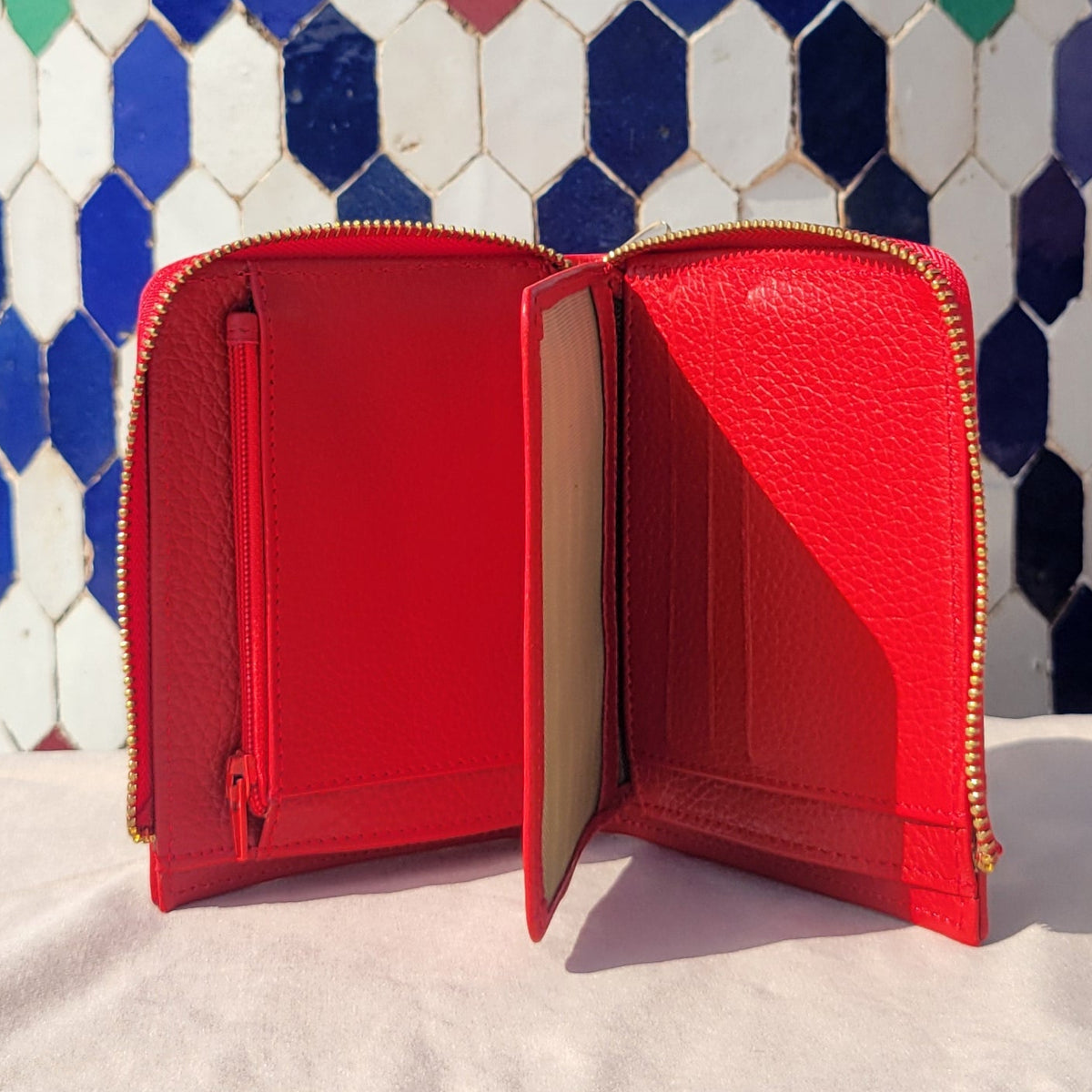 SAPHIRE - Portefeuille en Cuir Grainé & Zip Doré