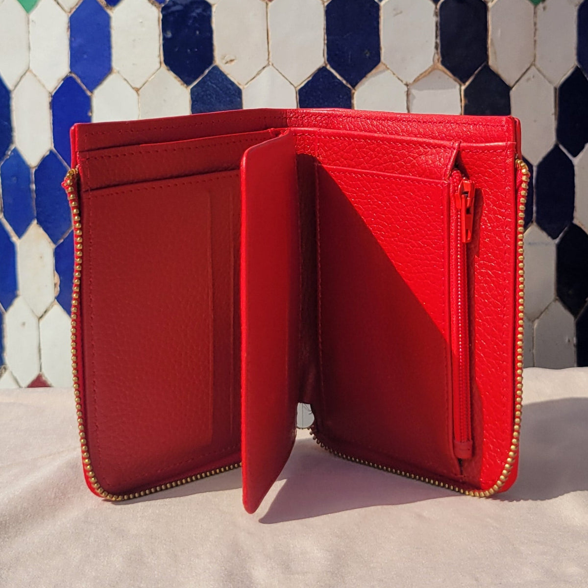 SAPHIRE - Portefeuille en Cuir Grainé & Zip Doré