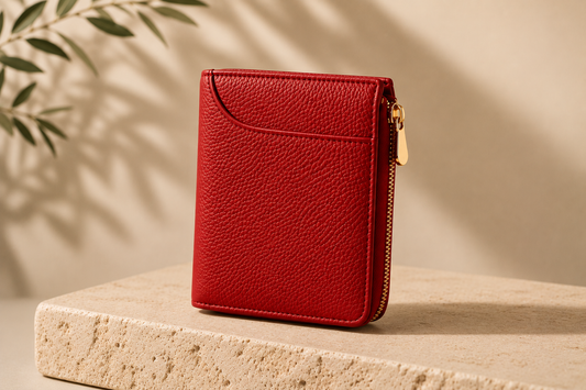 SAPHIRE - Portefeuille en Cuir Grainé & Zip Doré