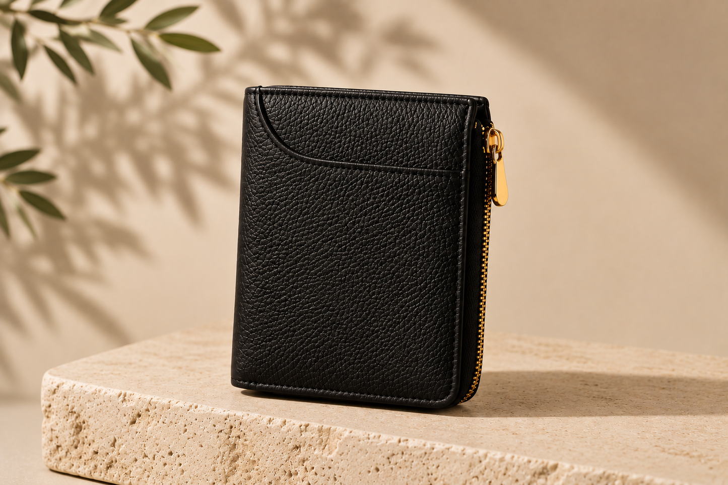 SAPHIRE - Portefeuille en Cuir Grainé & Zip Doré