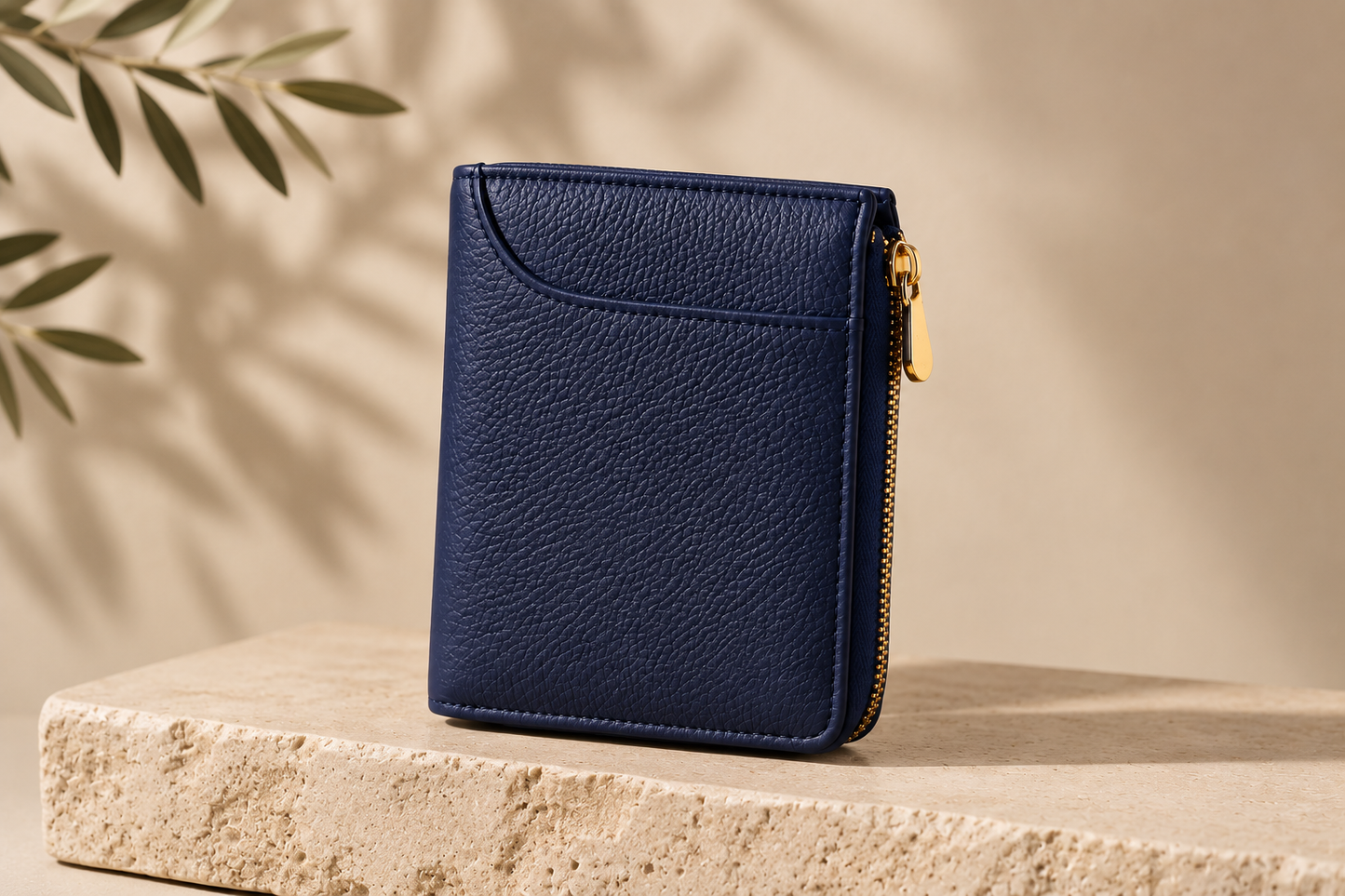 SAPHIRE - Portefeuille en Cuir Grainé & Zip Doré