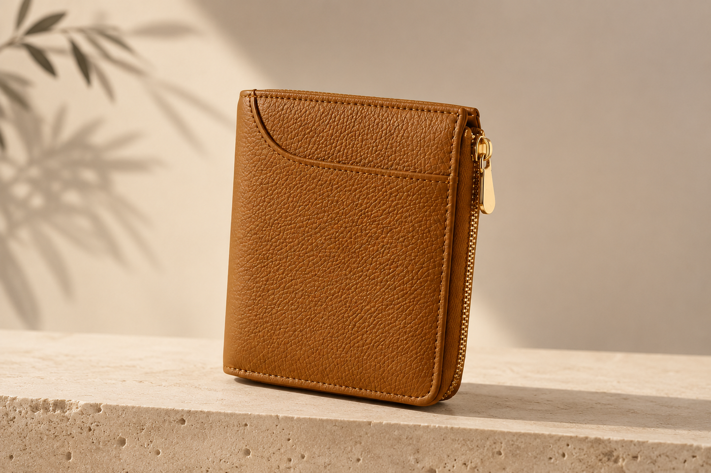 SAPHIRE - Portefeuille en Cuir Grainé & Zip Doré